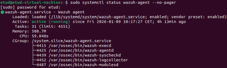 Status wazuh-agent running